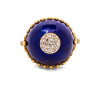 An 18 Karat Yellow Gold, Diamond, and Enamel Ring, Toliro,