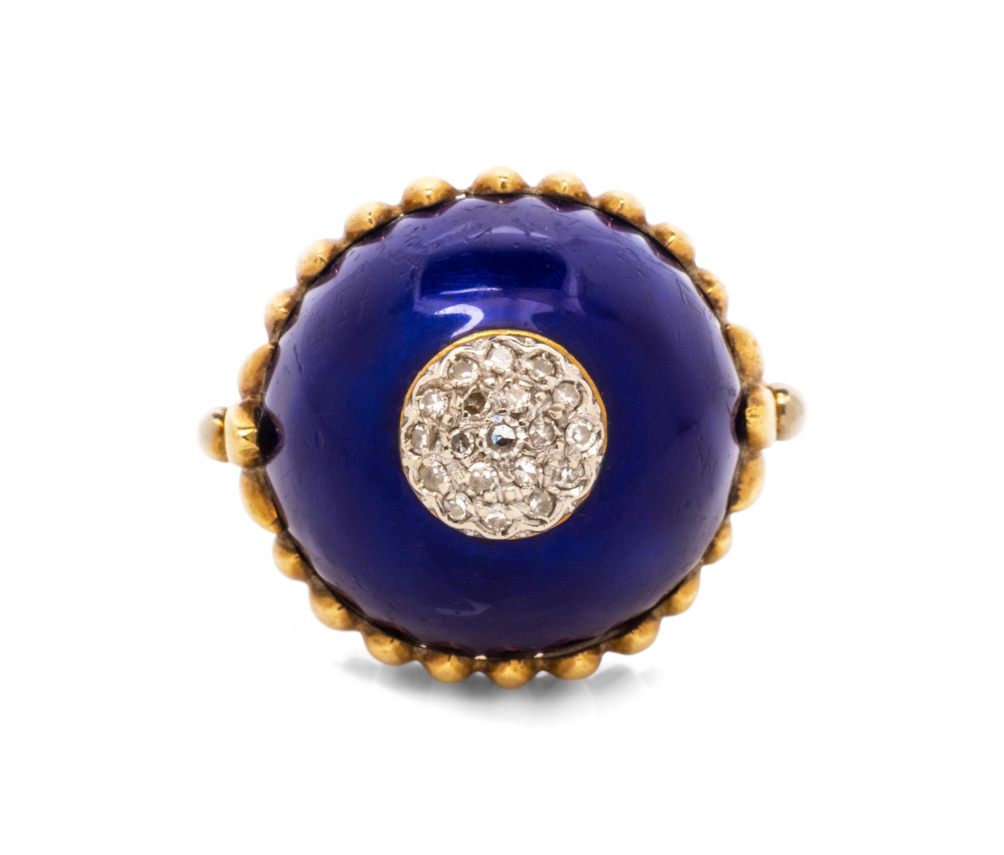 An 18 Karat Yellow Gold, Diamond, and Enamel Ring, Toliro,