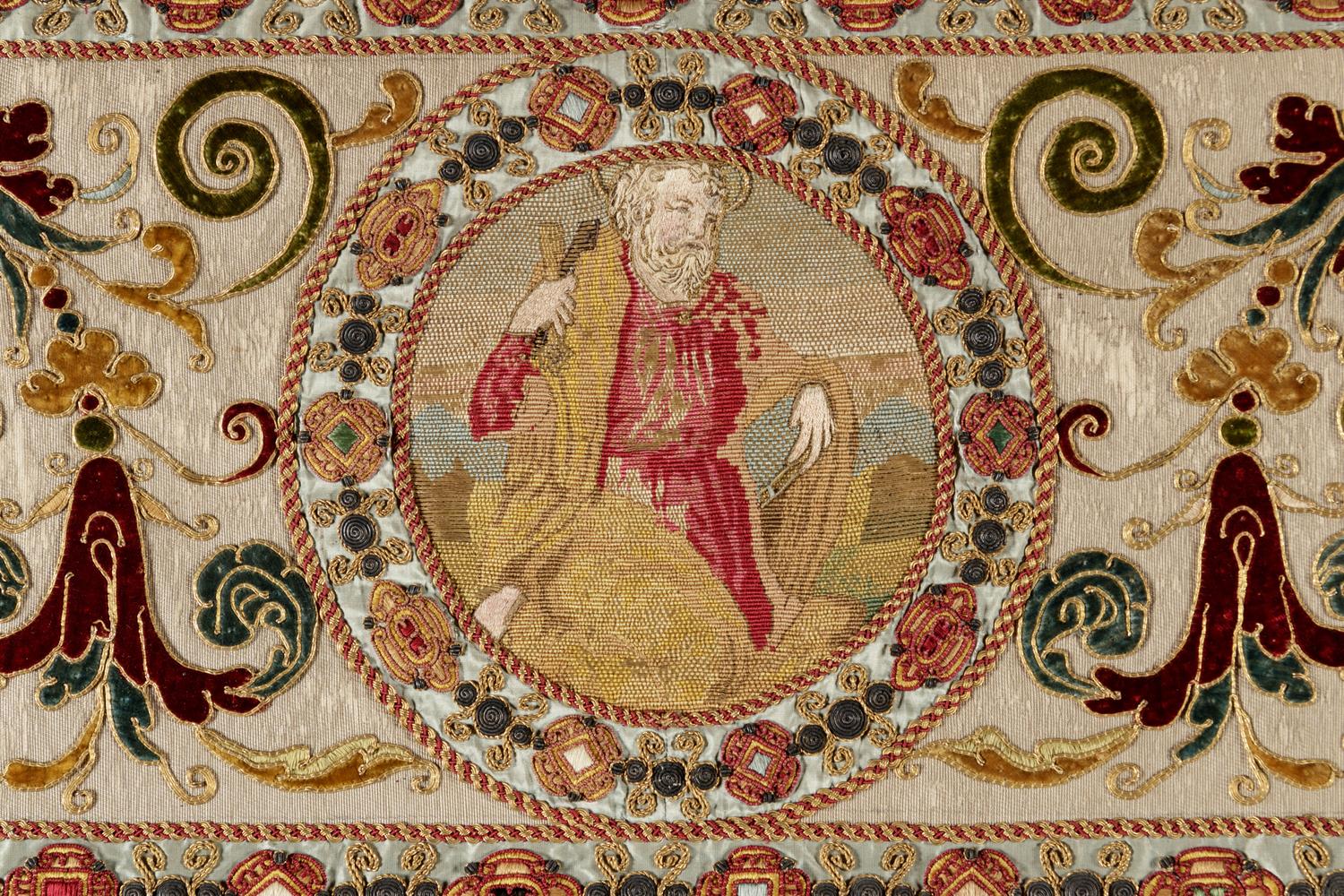 A Continental Petit-Point and Metallic Thread Embroidered Ecclesiastical Panel