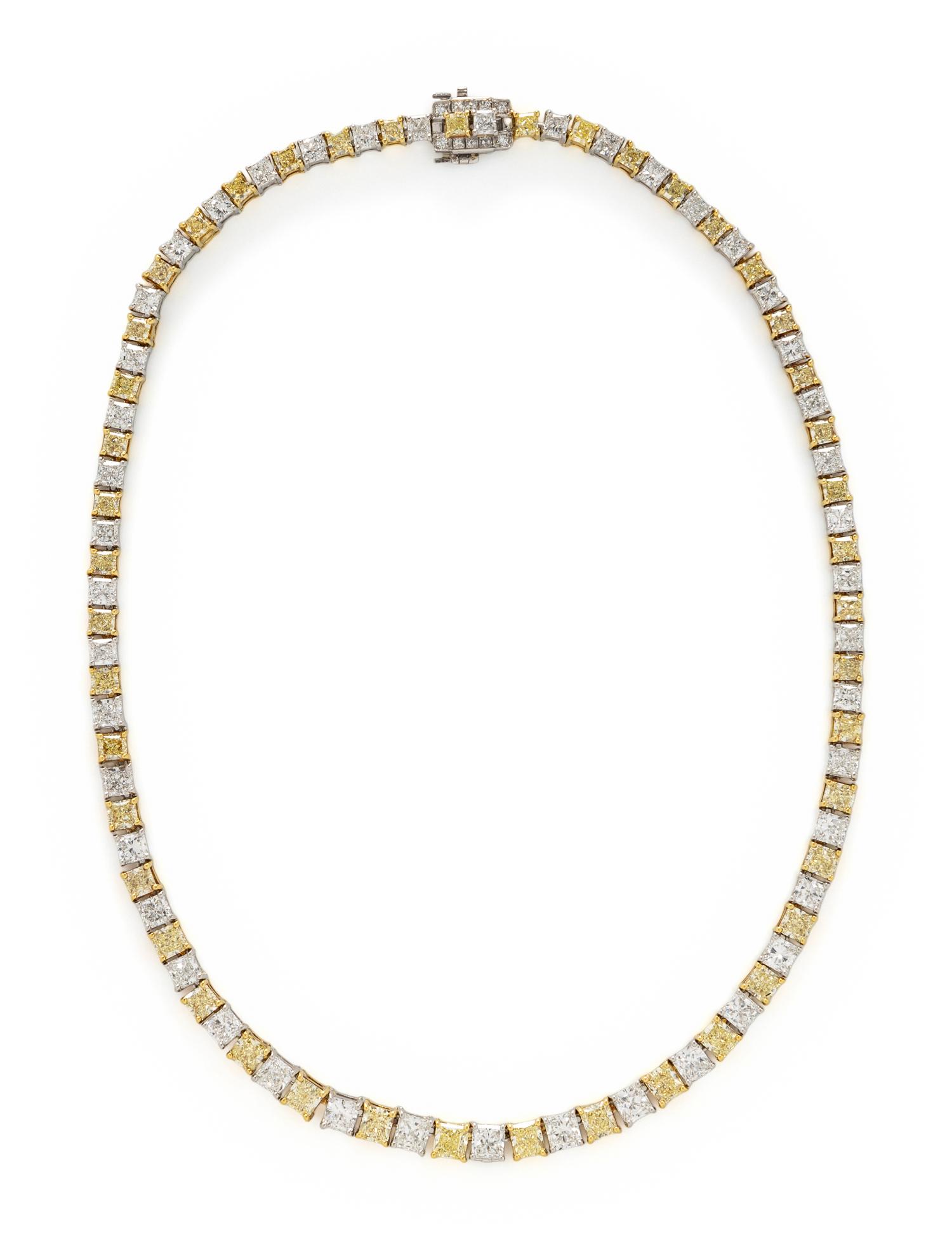 FANCY YELLOW, LIGHT YELLOW, COLORED DIAMOND AND DIAMOND LINE NECKLACE