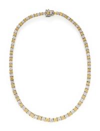 FANCY YELLOW, LIGHT YELLOW, COLORED DIAMOND AND DIAMOND LINE NECKLACE
