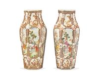 A Pair Of Chinese Export Porcelain Famille Rose Hexagonal Vases