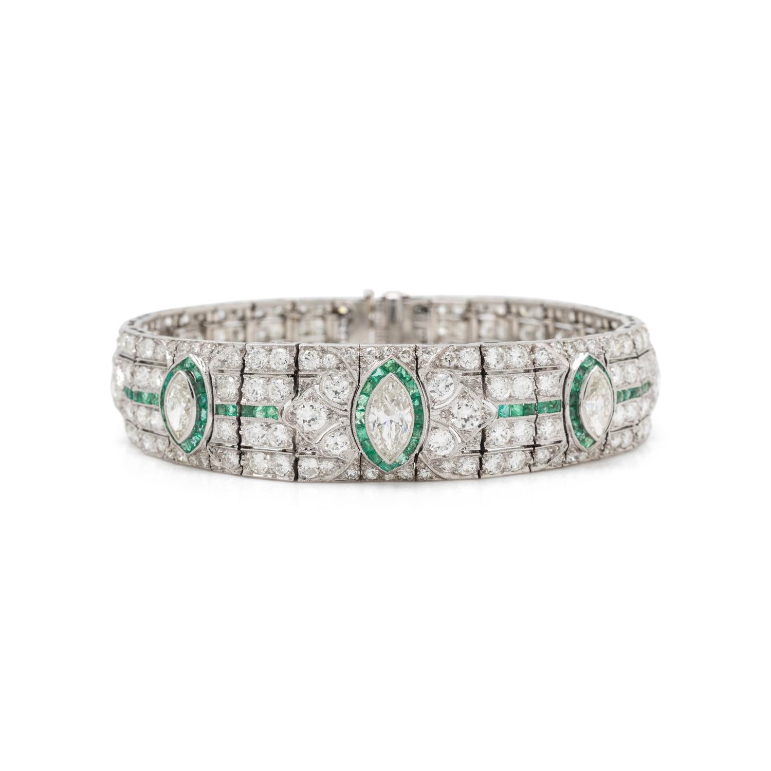 ART DECO, DIAMOND AND EMERALD BRACELET