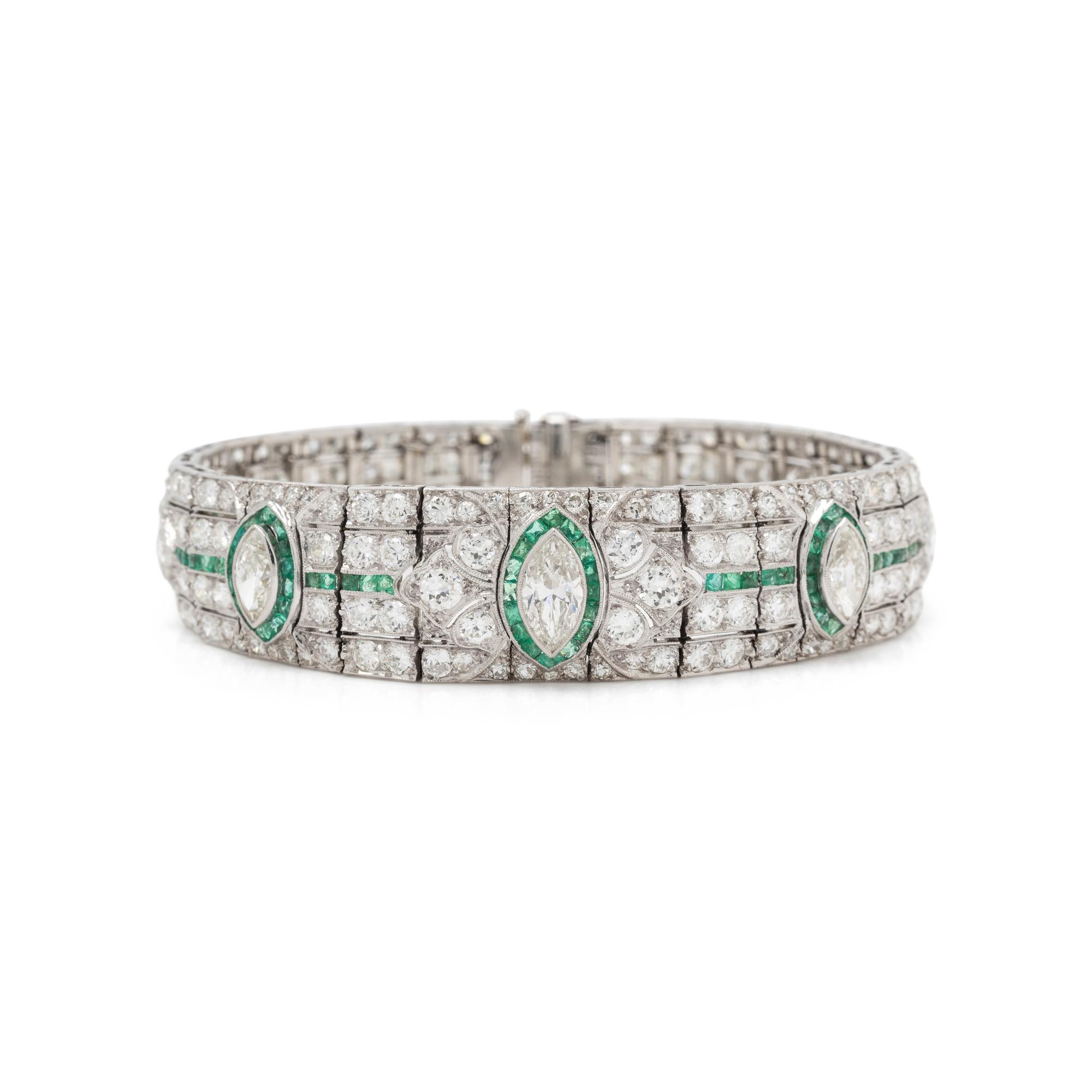 ART DECO, DIAMOND AND EMERALD BRACELET
