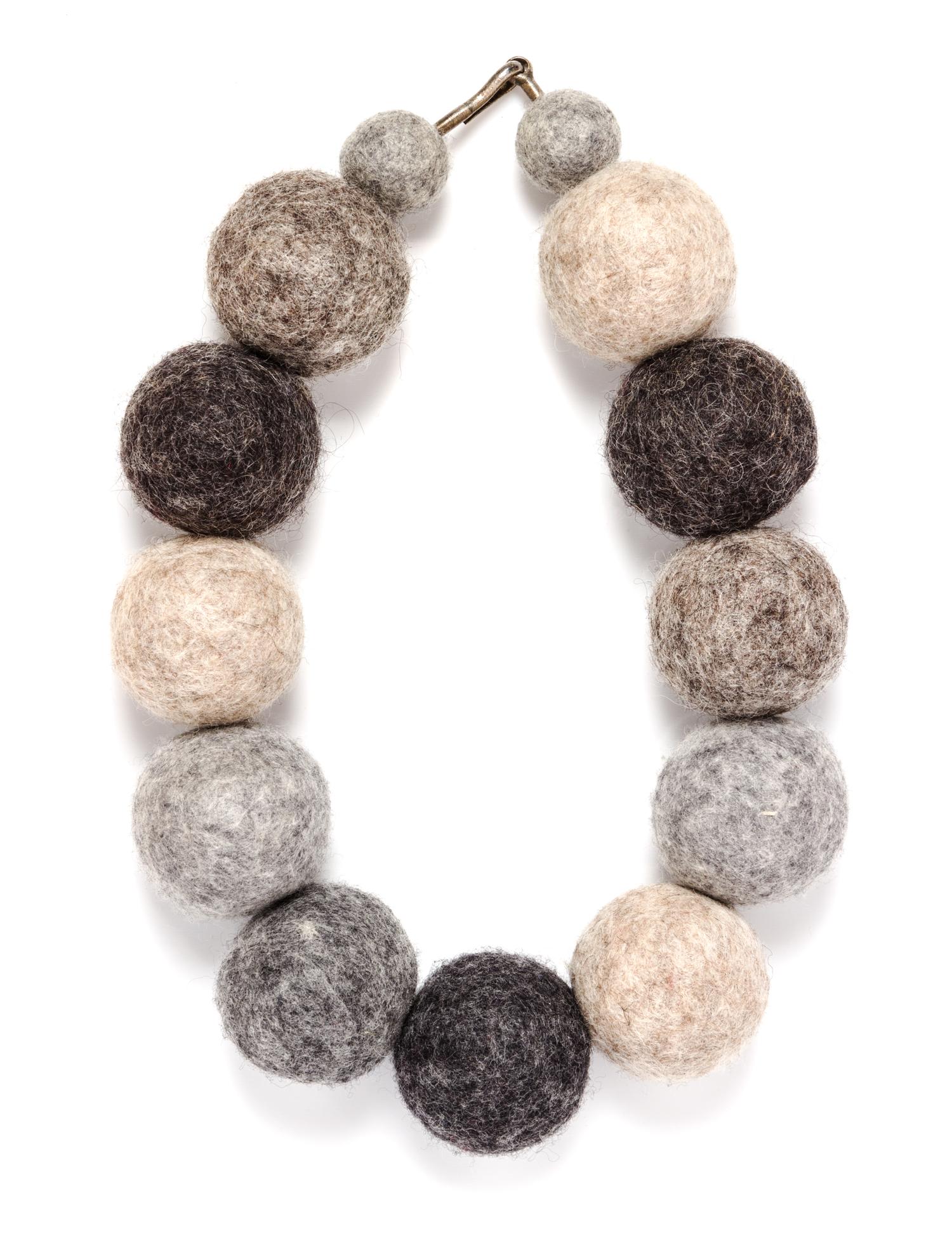 A Tonal Grey Felt Wool Bead Ball Necklace.
