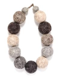 A Tonal Grey Felt Wool Bead Ball Necklace.