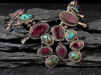 Navajo Silver, Turquoise, and Sugilite Squash Blossom Necklace