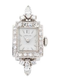 HAMILTON, PLATINUM, WHITE GOLD AND DIAMOND WATCH CASE AND BRACELET