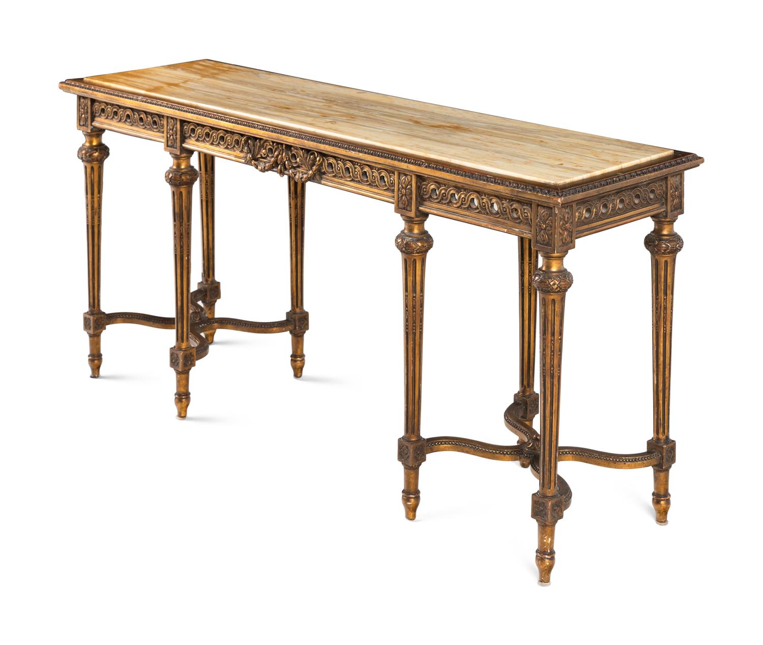 A Louis XVI Style Giltwood Marble-Top Console Table