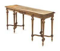 A Louis XVI Style Giltwood Marble-Top Console Table