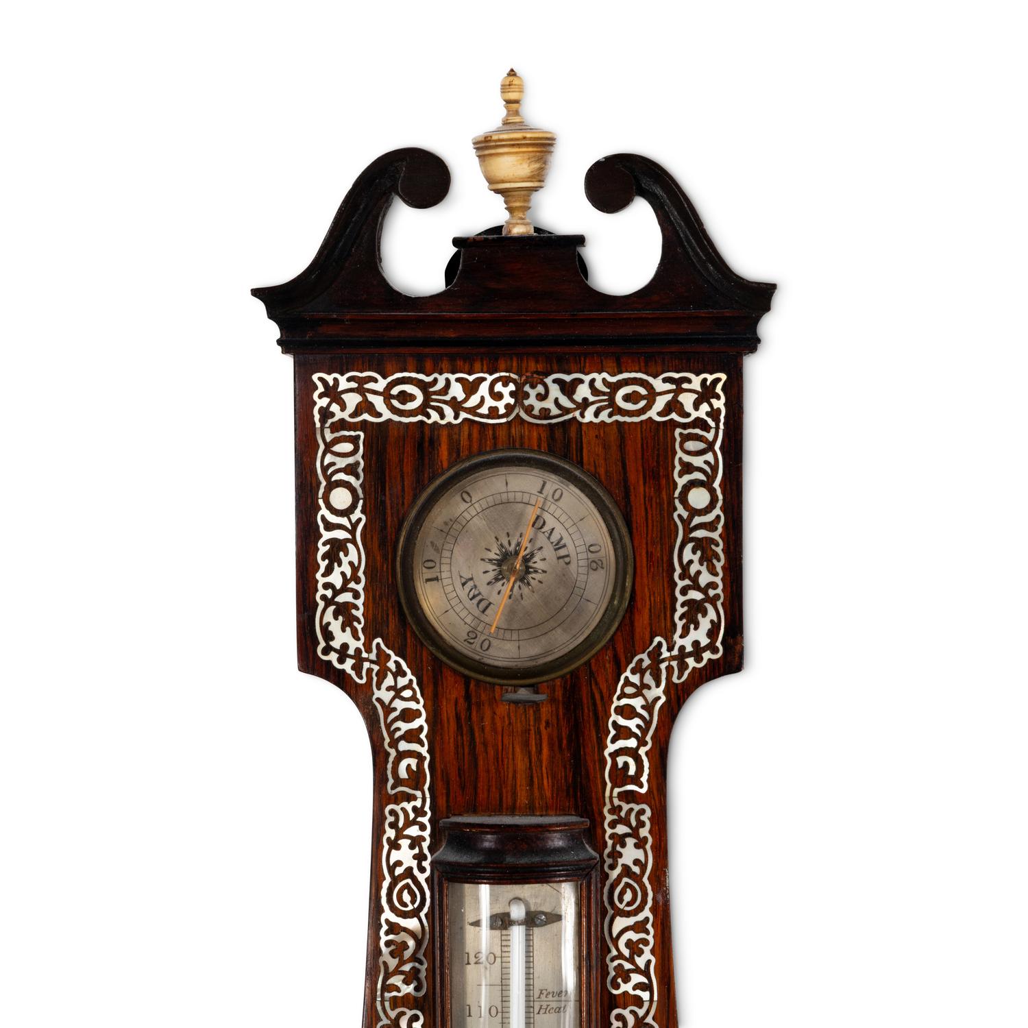 A Scottish Rosewood and Mother-of-Pearl Inlaid Wheel Barometer