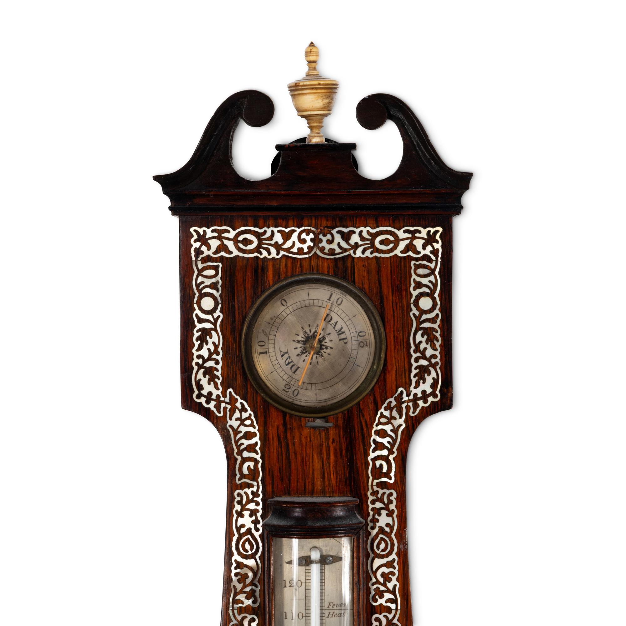 A Scottish Rosewood and Mother-of-Pearl Inlaid Wheel Barometer