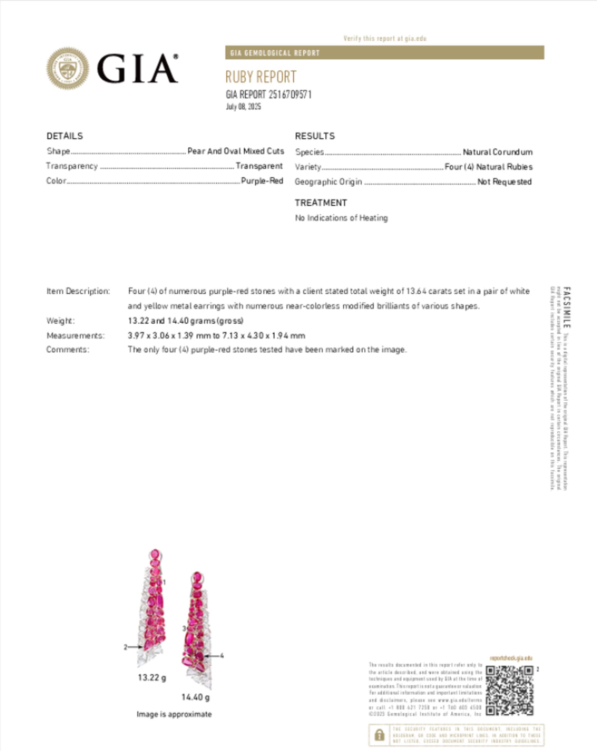 Ruby, Diamond, and Bicolor Gold Drop Earrings