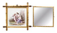 A Continental Porcelain Mounted Three-Panel Mirror Height 13 x width 33 5/8 inches (open). — 19TH CENTURY