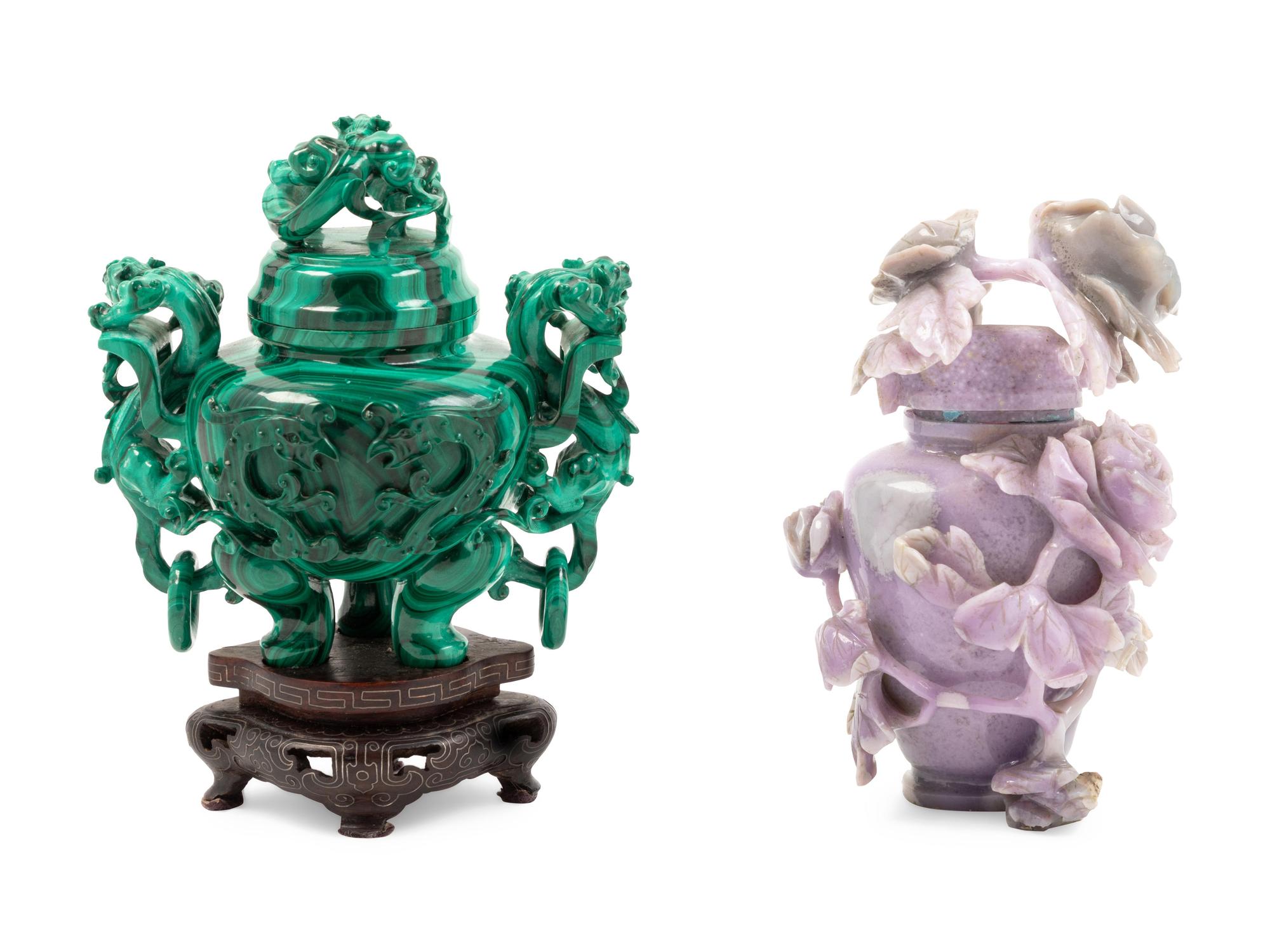 Two Chinese Hardstone Covered Vessels