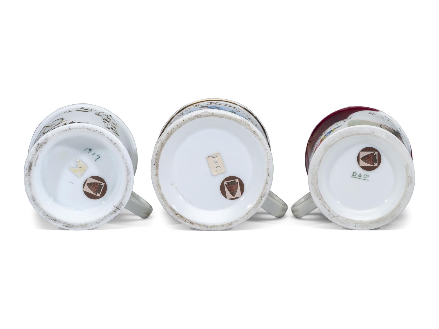 Three Cyclist's Porcelain Shaving Mugs