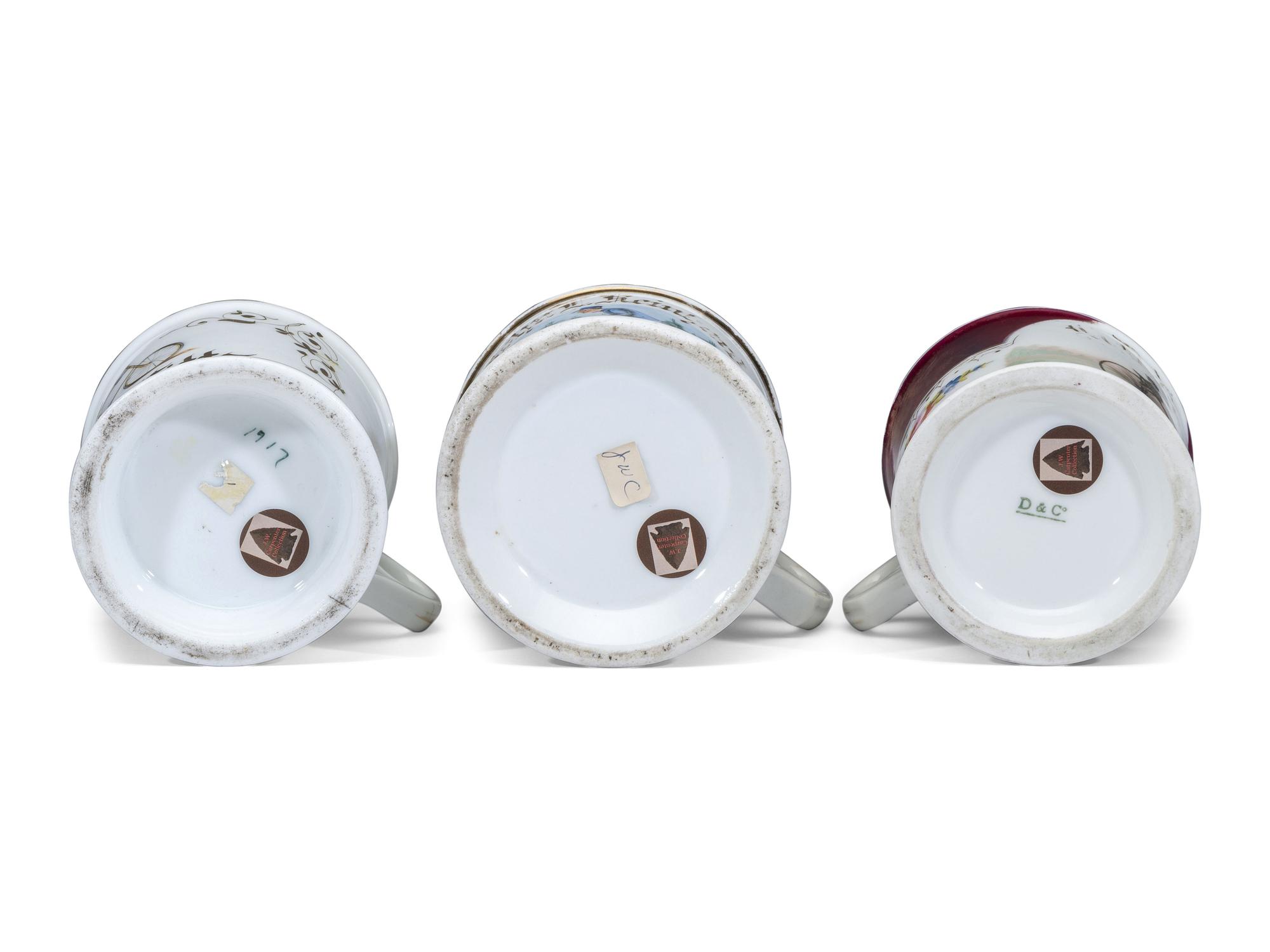 Three Cyclist's Porcelain Shaving Mugs