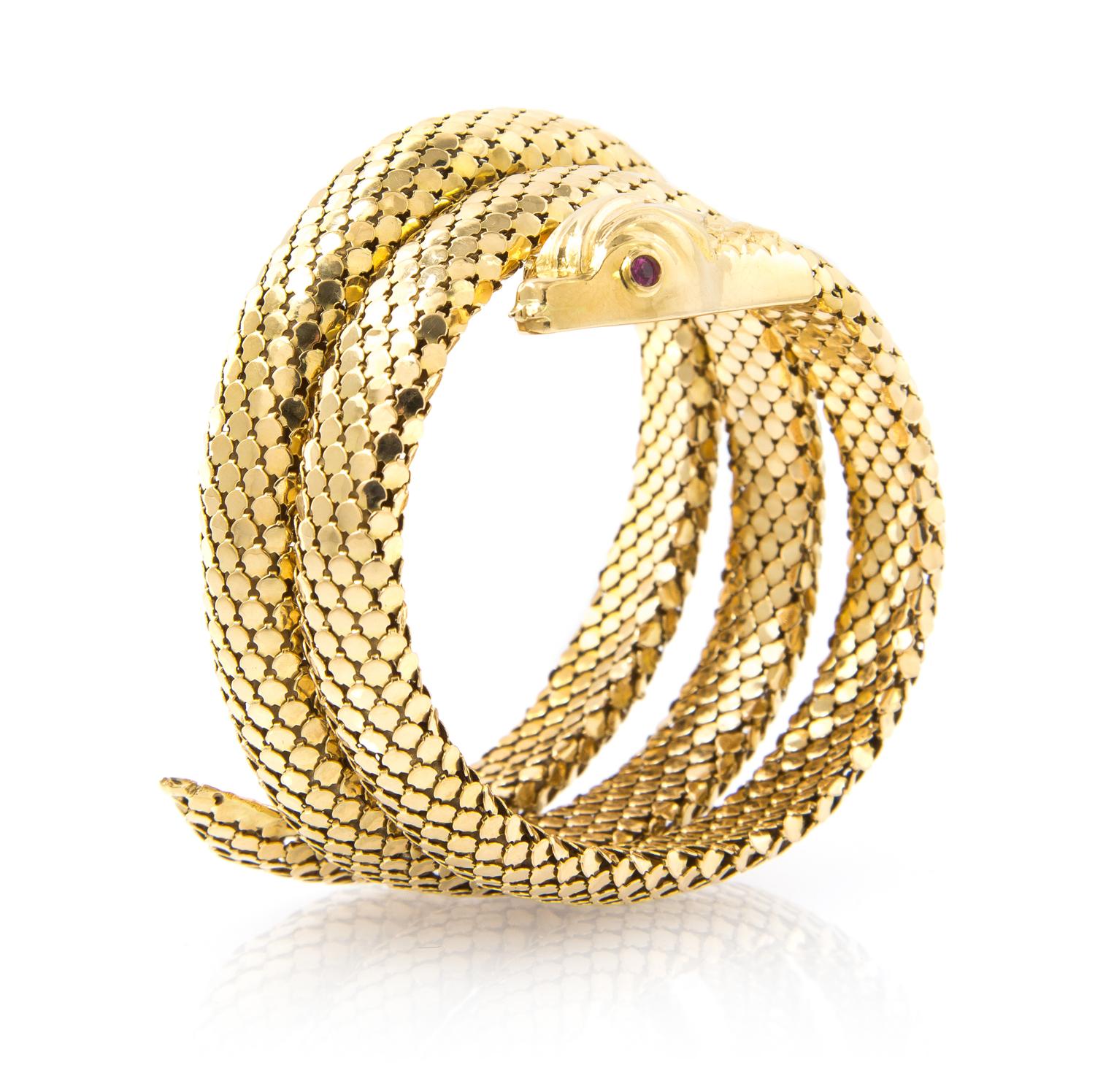 An 18 Karat Yellow Gold and Ruby Flexible Serpent Bracelet, Italian, 38.90 dwts.
