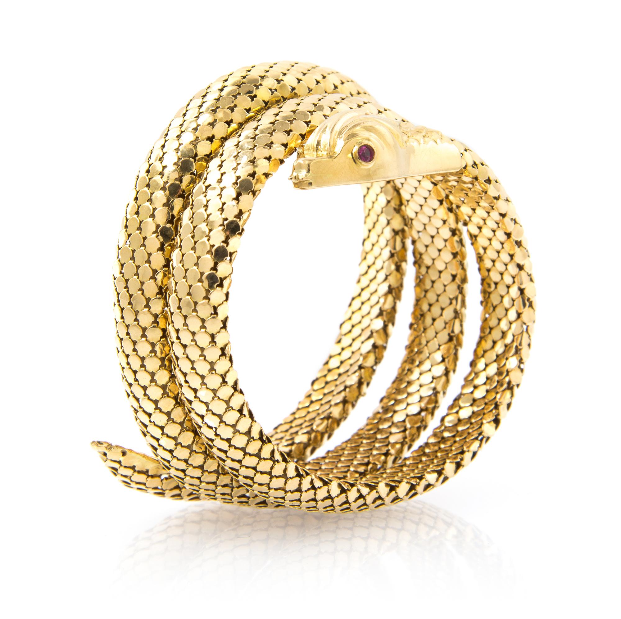 An 18 Karat Yellow Gold and Ruby Flexible Serpent Bracelet, Italian, 38.90 dwts.