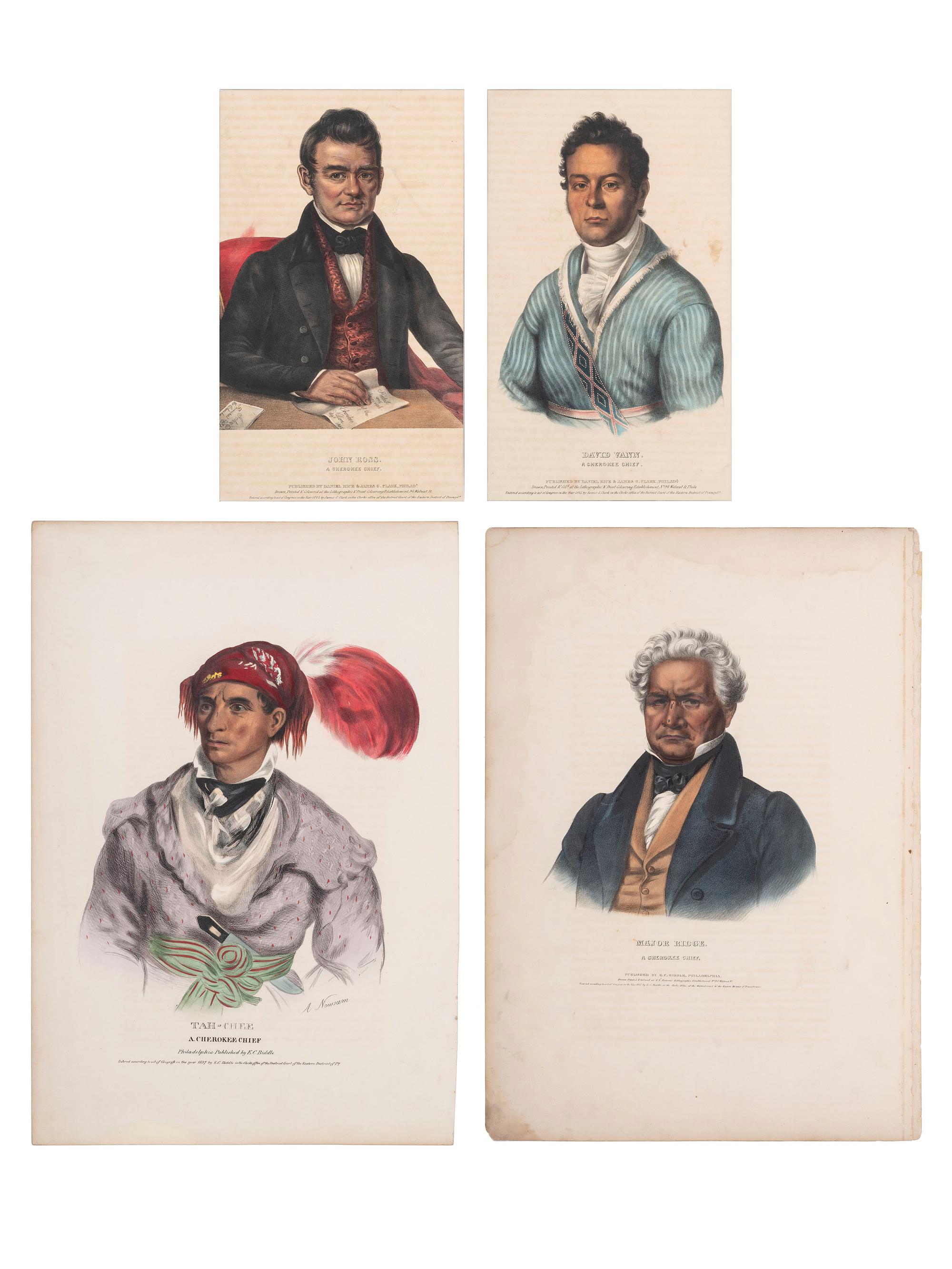 [McKENNEY & HALL]. A group of 4 large folio hand-colored lithographs of Cherokee. 1837-1843.