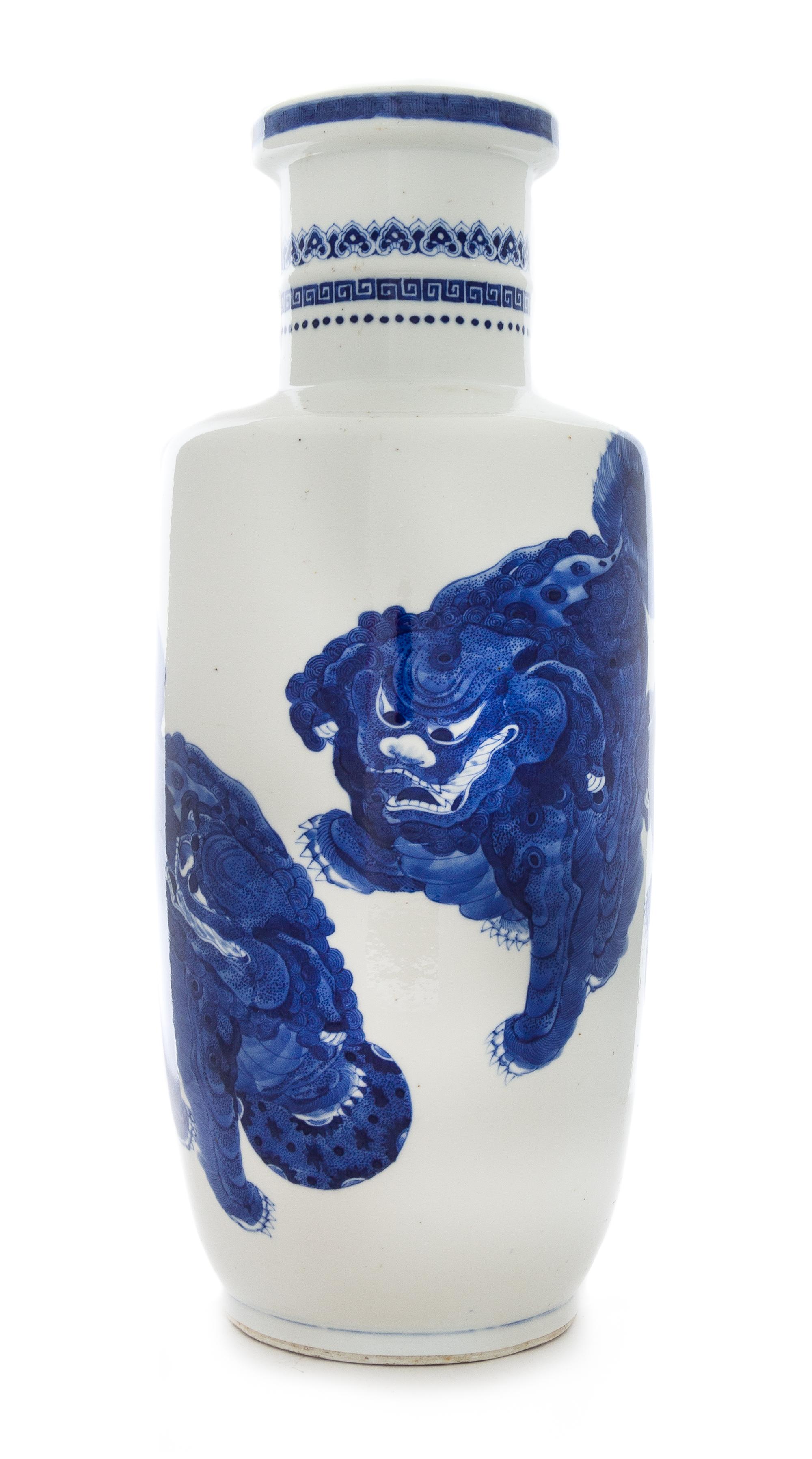 A Blue and White Porcelain Rouleau Vase Height 18 3/8 inches. — KANGXI PERIOD (1662-1722)