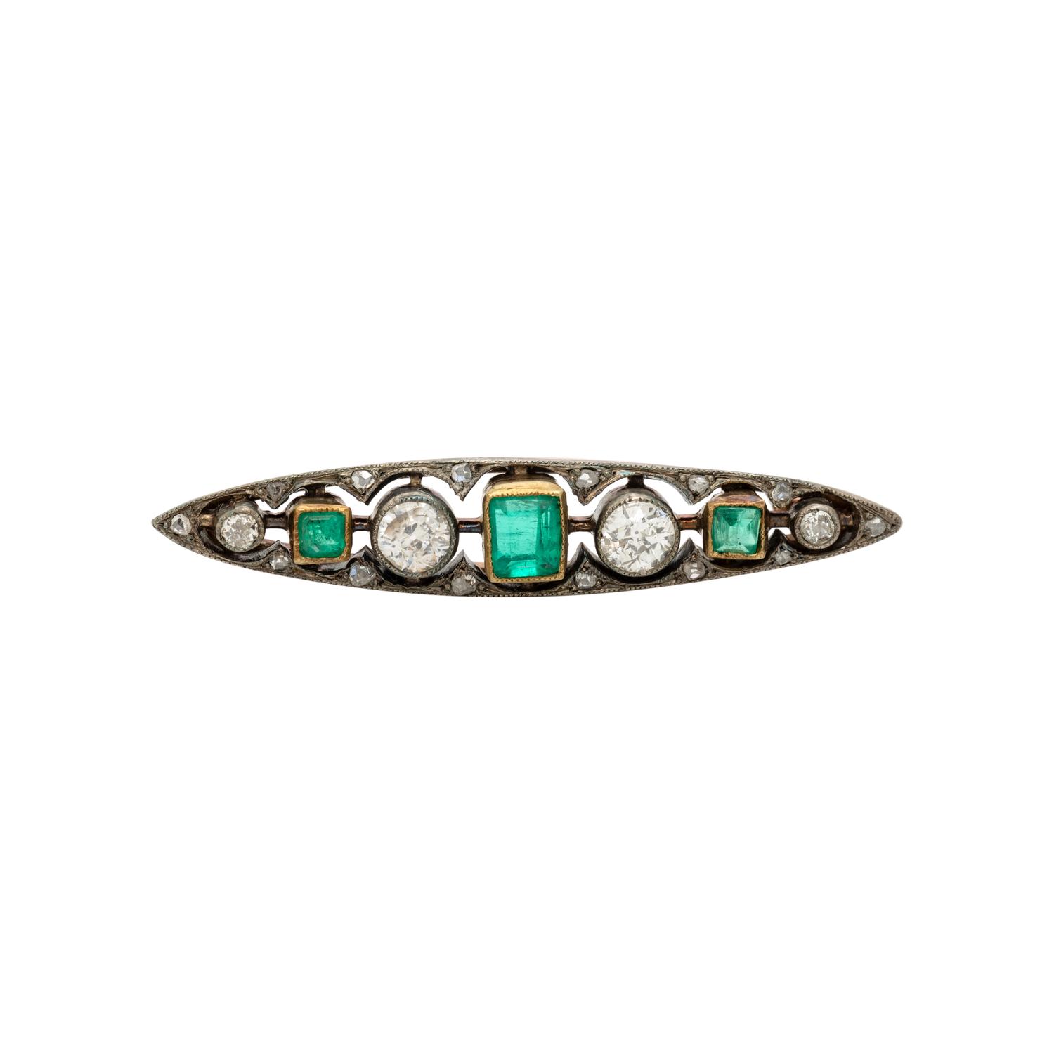 ANTIQUE, EMERALD AND DIAMOND BROOCH
