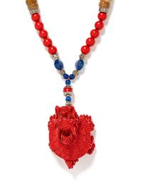 A Lapis and red Dragon Necklace and Earrings, 20th Century