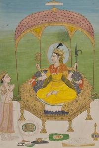 A Painting of The Great Goddess as Indrani, Venerated by the God Indra, Pahari; Panjab Hills, Circa 1800