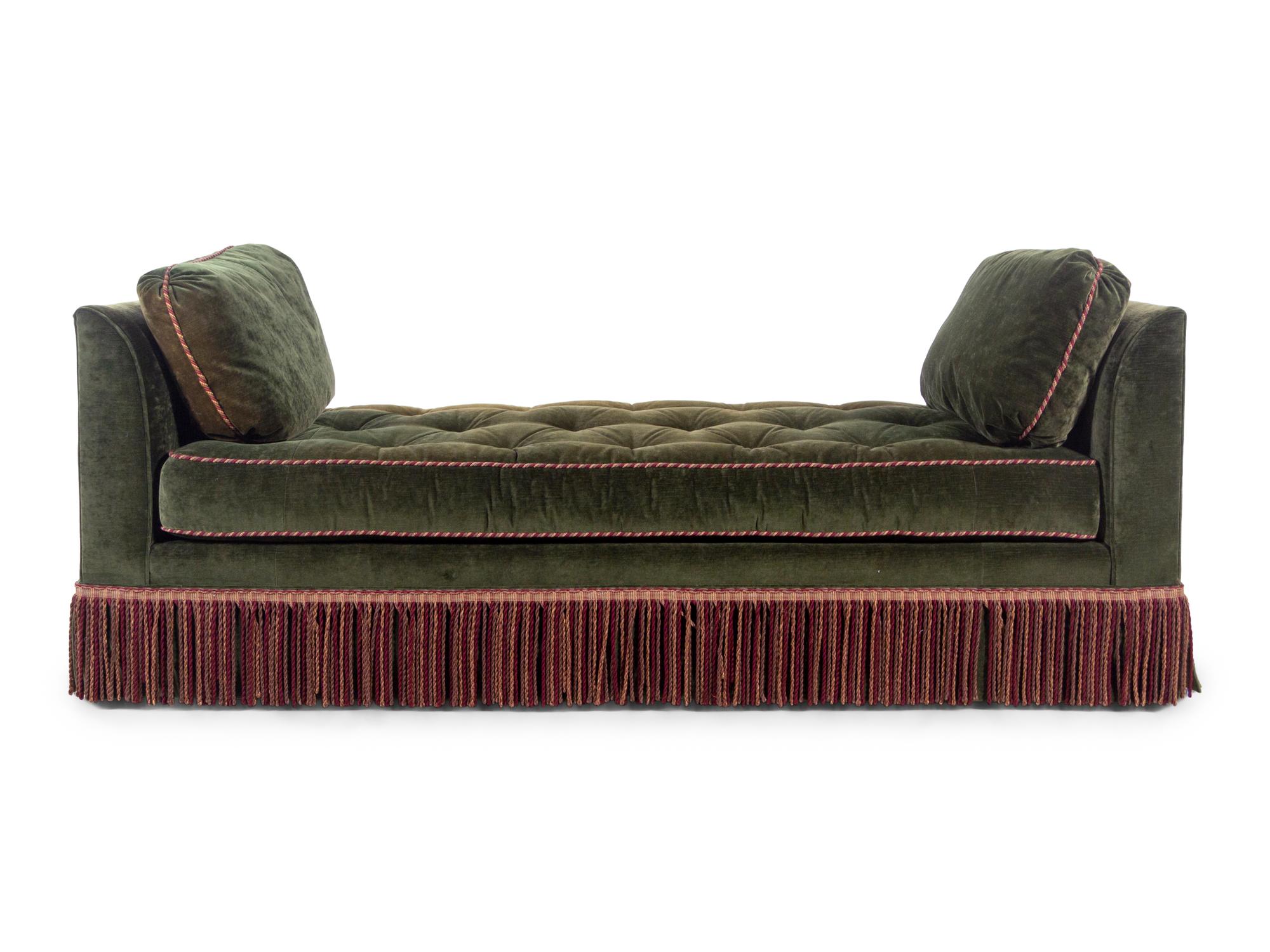 A Mohair Upholstered Day Bed with Bullion Fringe