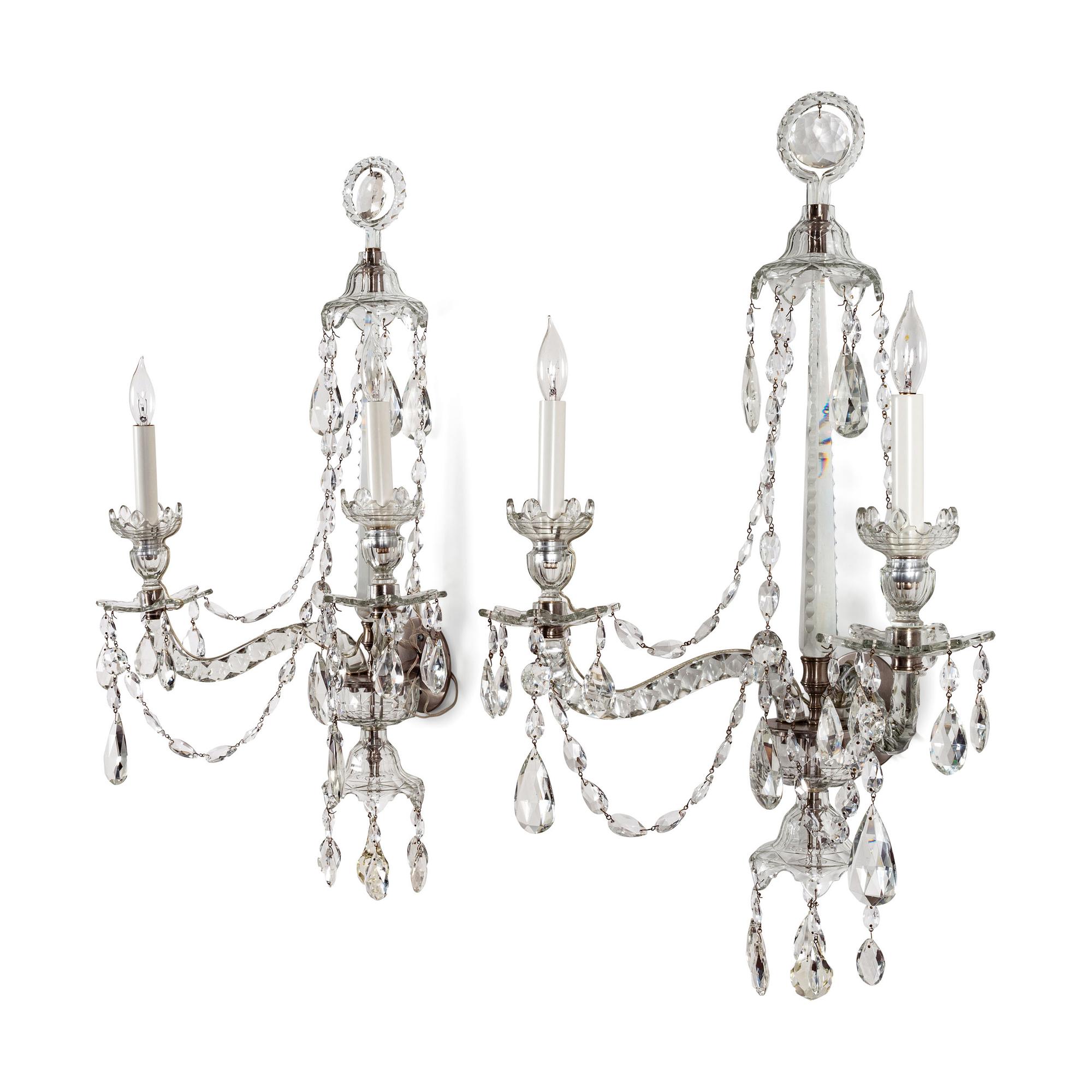 A Pair of Georgian Style Cut Glass Sconces