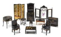 A Group of Eleven Chinese Style Lacquered Furniture Articles