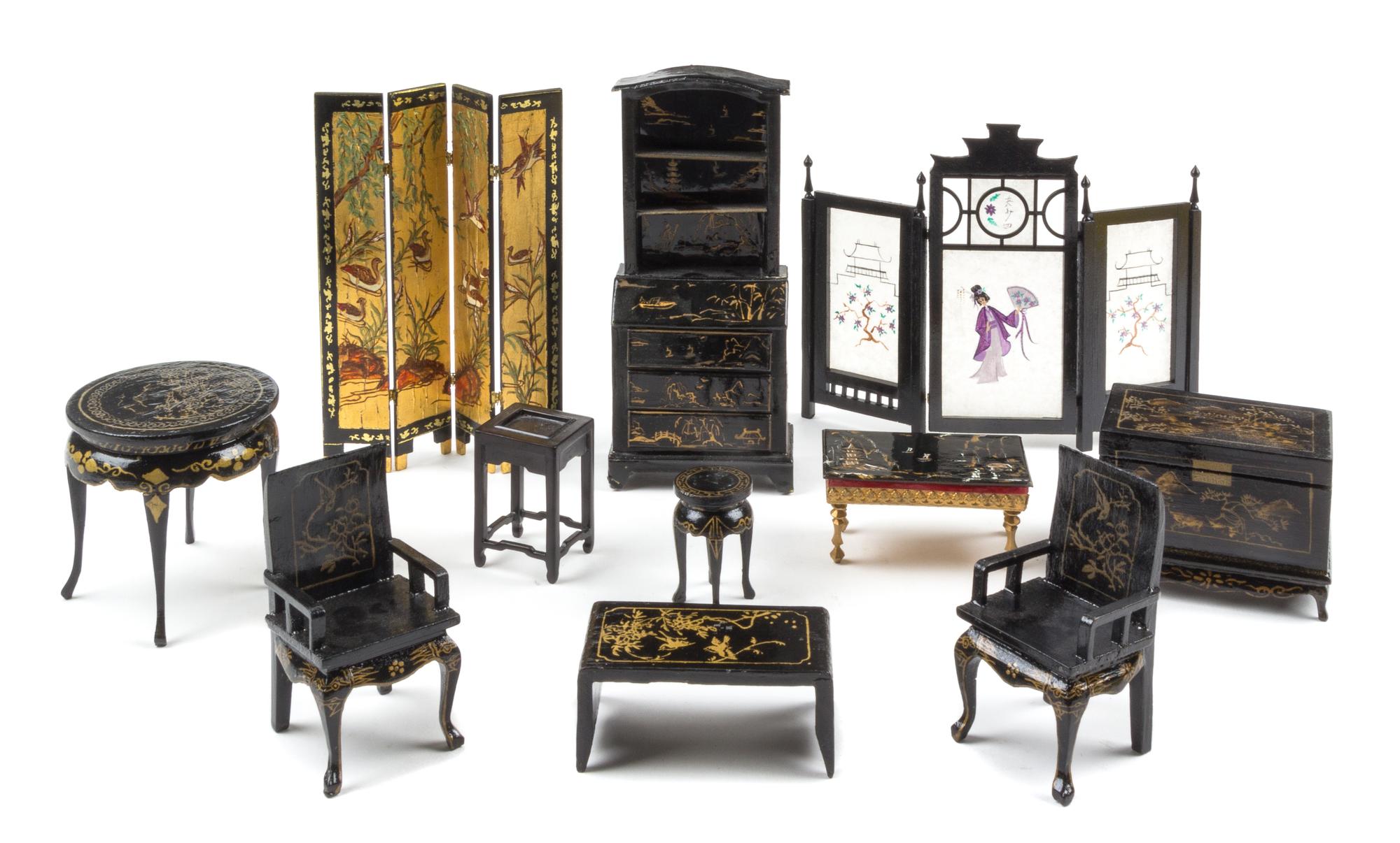 A Group of Eleven Chinese Style Lacquered Furniture Articles