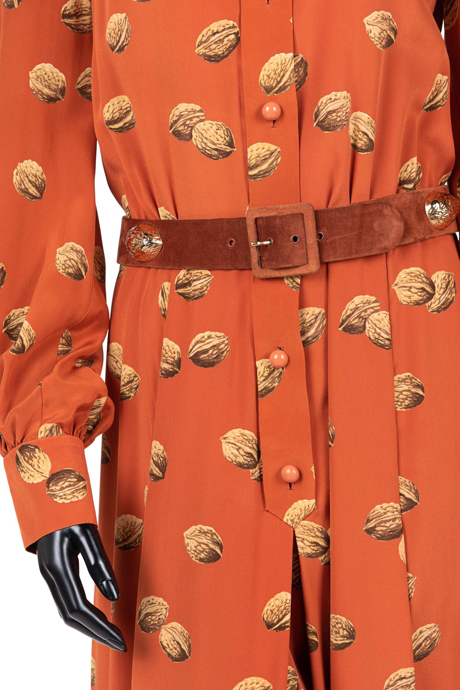 Two Boutique Valentino Outfits, Including a Walnut Dress Ensemble and Black Pant Suit, 1970s