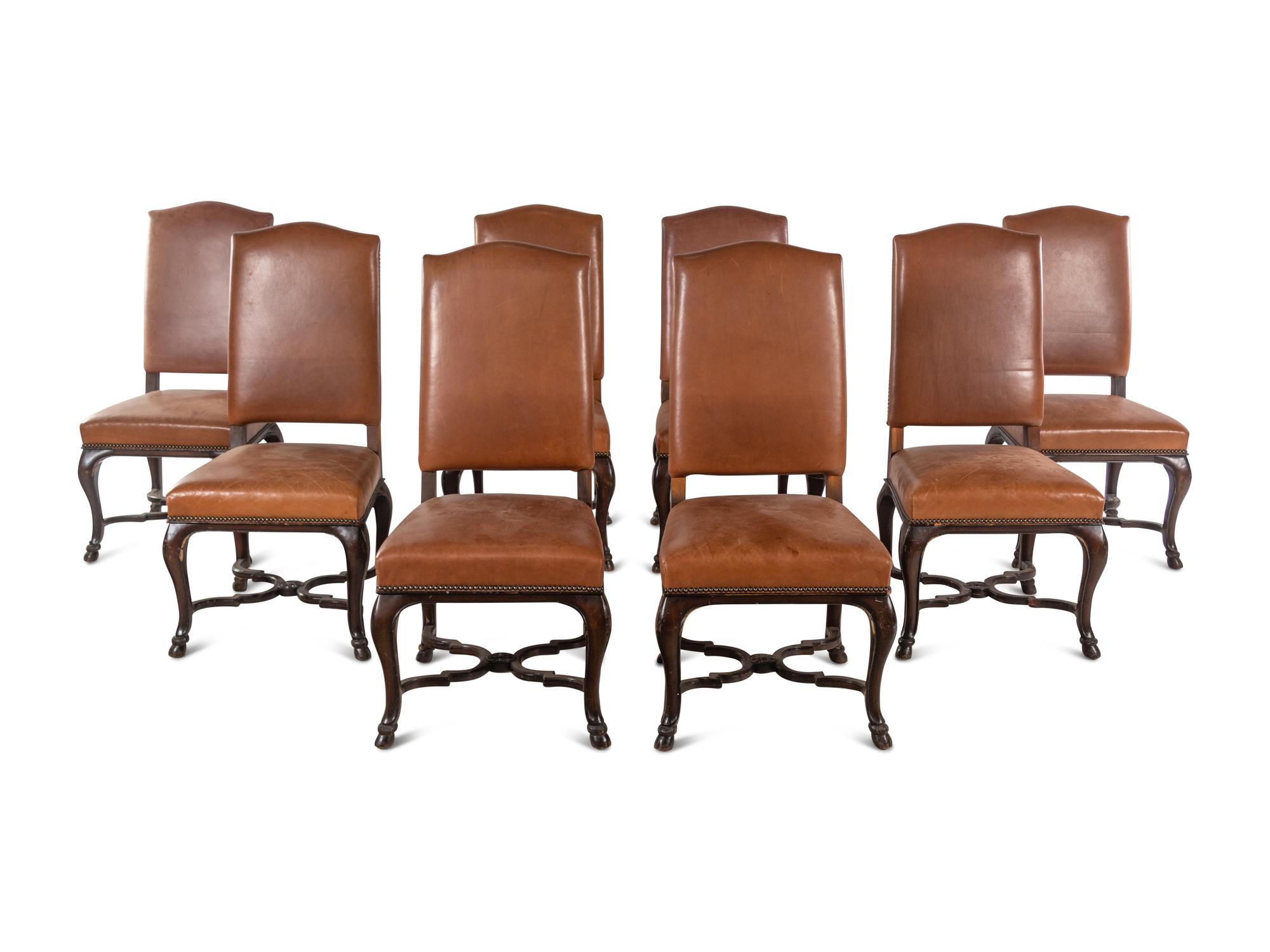 A Set of Eight Ralph Lauren Leather Upholstered Dining Chairs