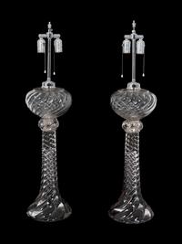 A Pair of Baccarat Blown Glass Oil Lamps Mounted as Table Lamps — 20TH CENTURY