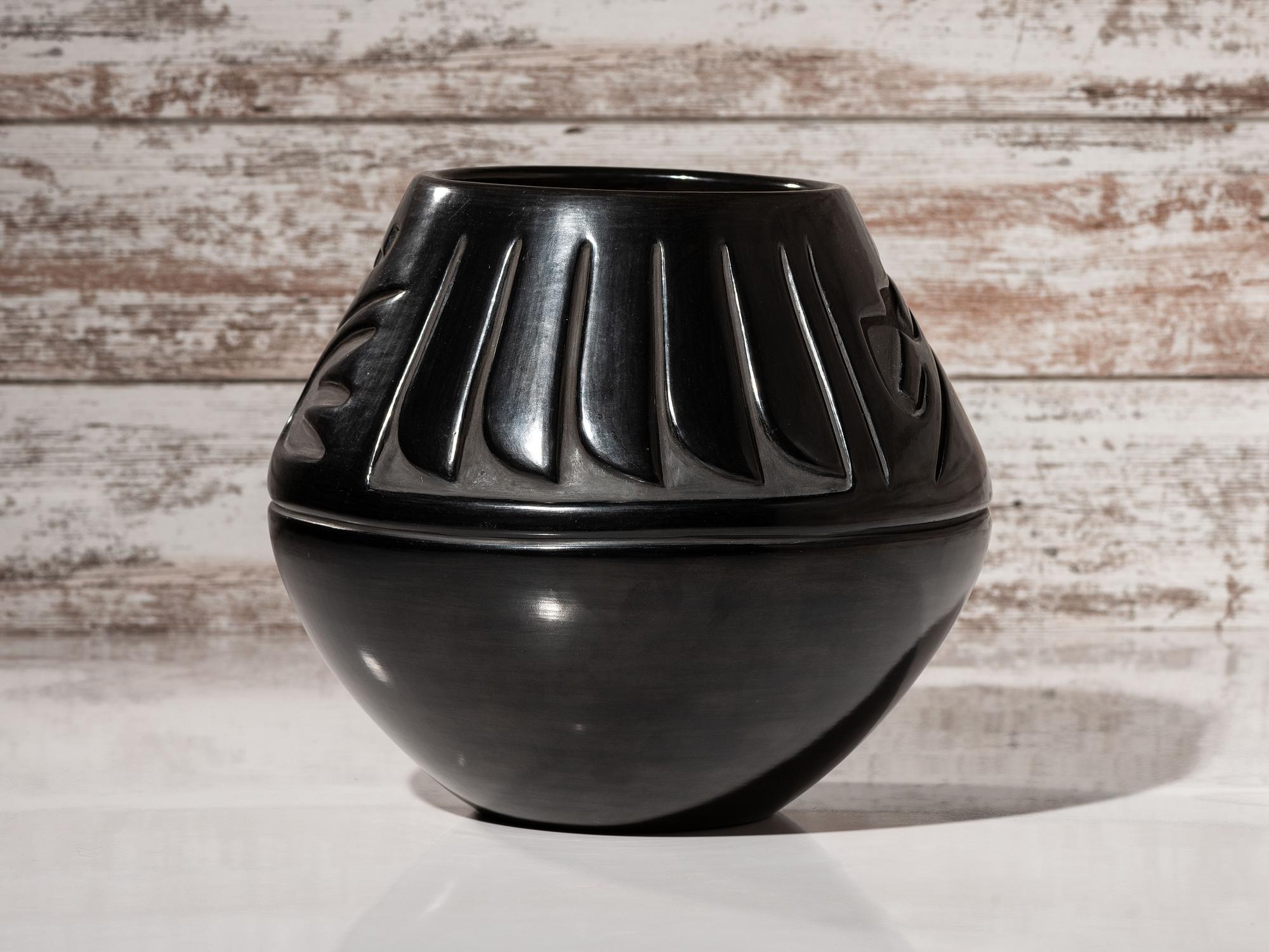 Carved Blackware Pottery Jar