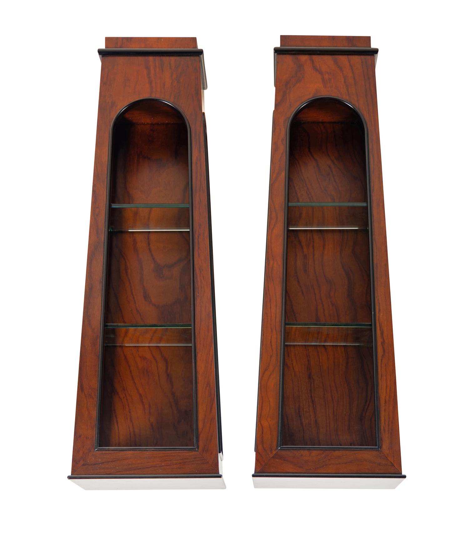 A Pair of Contemporary Rosewood and Glass Hanging Etageres