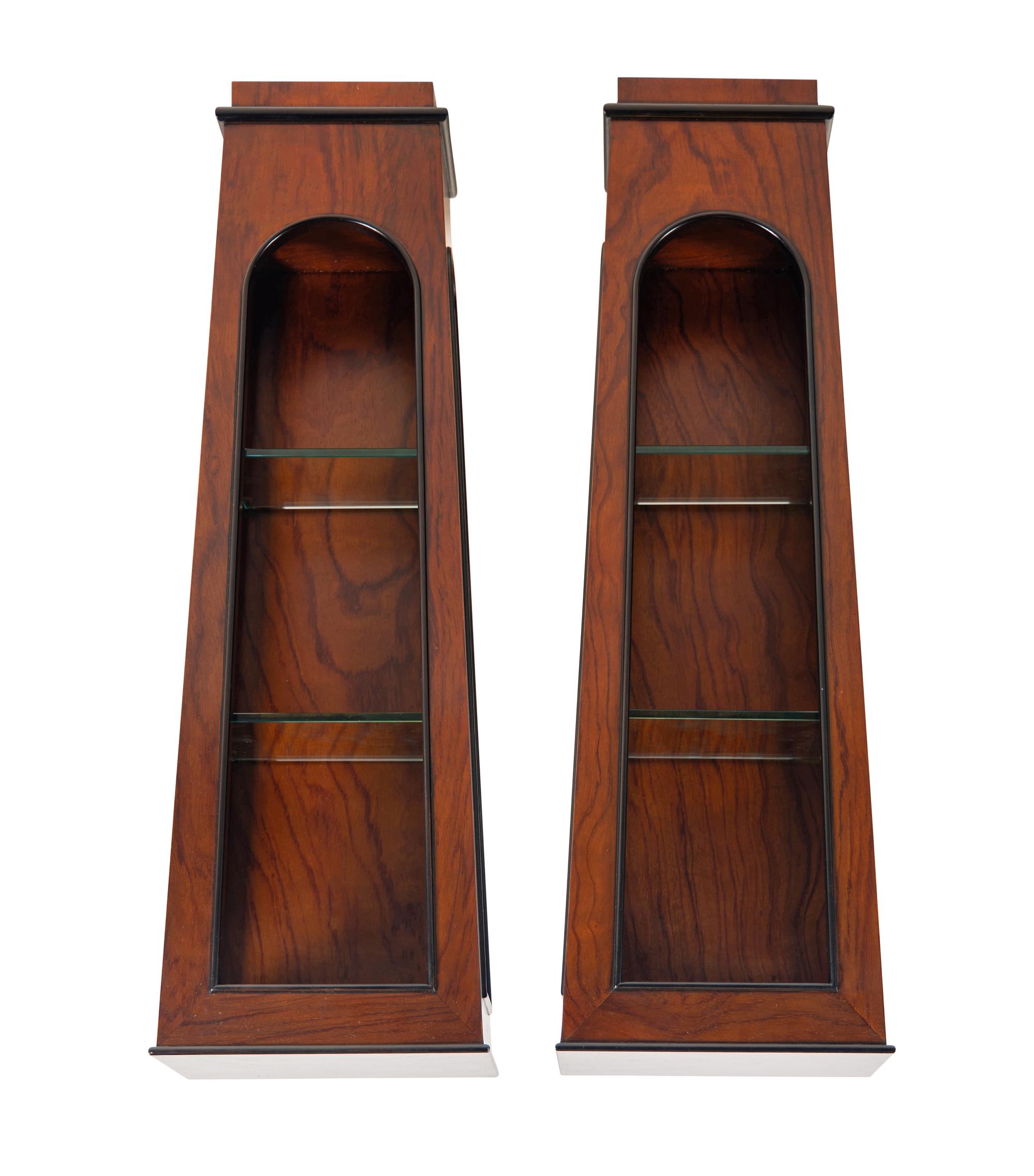A Pair of Contemporary Rosewood and Glass Hanging Etageres