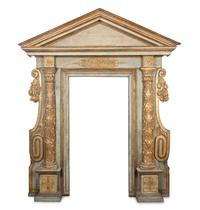 A Monumental Italian Baroque Painted and Parcel Gilt Portal