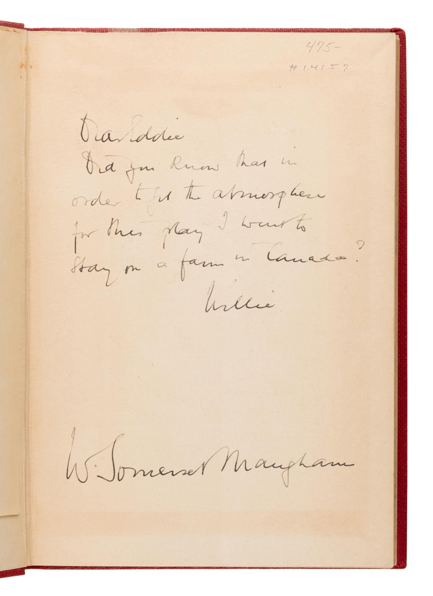 Maugham, W. Somerset (1874-1965). [The Plays]. London: Heinemann. Comprising 28 titles in champagne wrappers and red cloth, 11 inscribed, comprising: