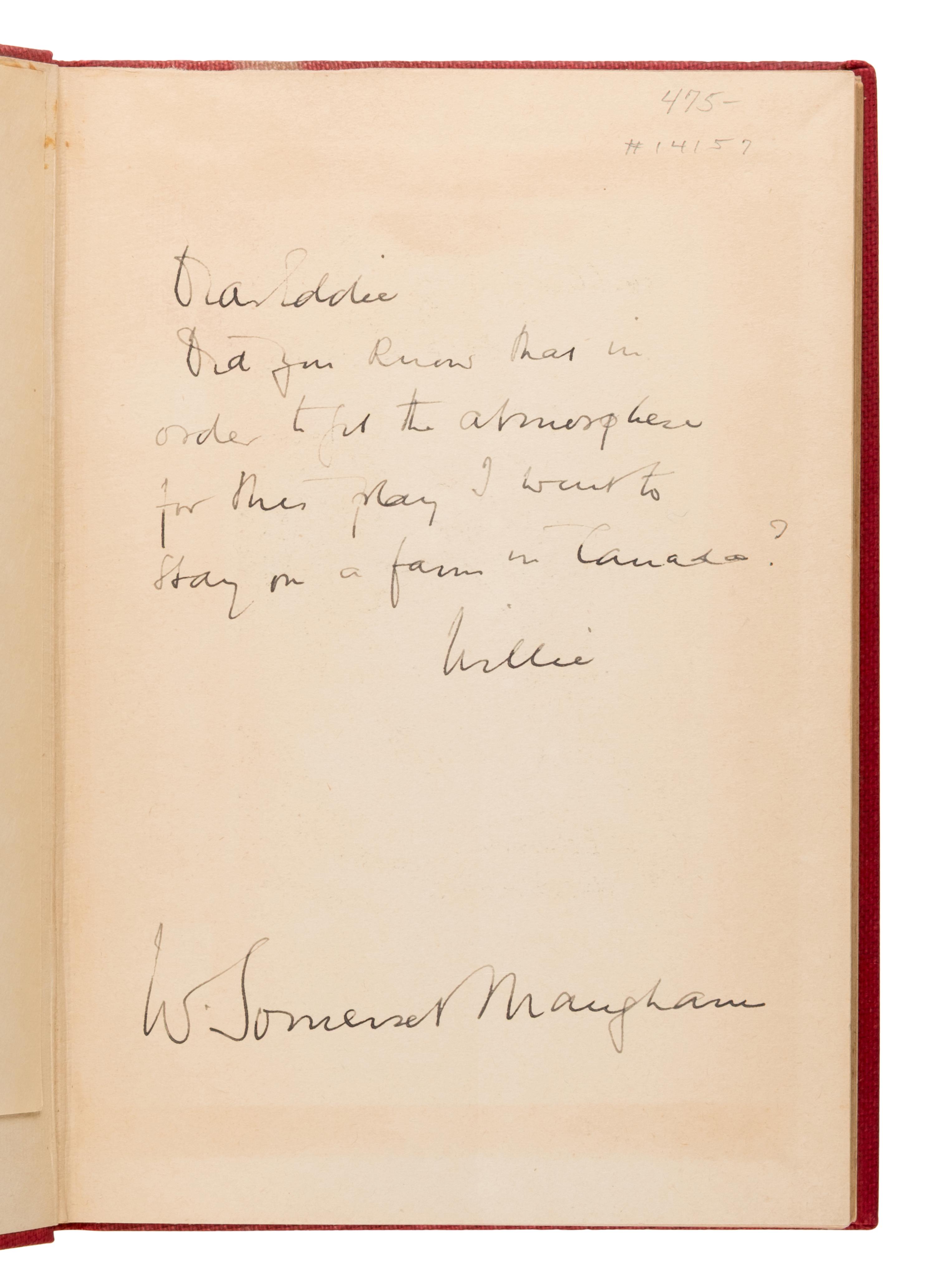 Maugham, W. Somerset (1874-1965). [The Plays]. London: Heinemann. Comprising 28 titles in champagne wrappers and red cloth, 11 inscribed, comprising: