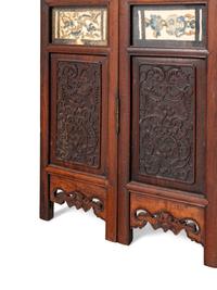 A Chinese Embroidered Silk Inset Hardwood Six-Panel Screen, Late Qing Dynasty 清晚期 紅木鑲綉片六扇屏
