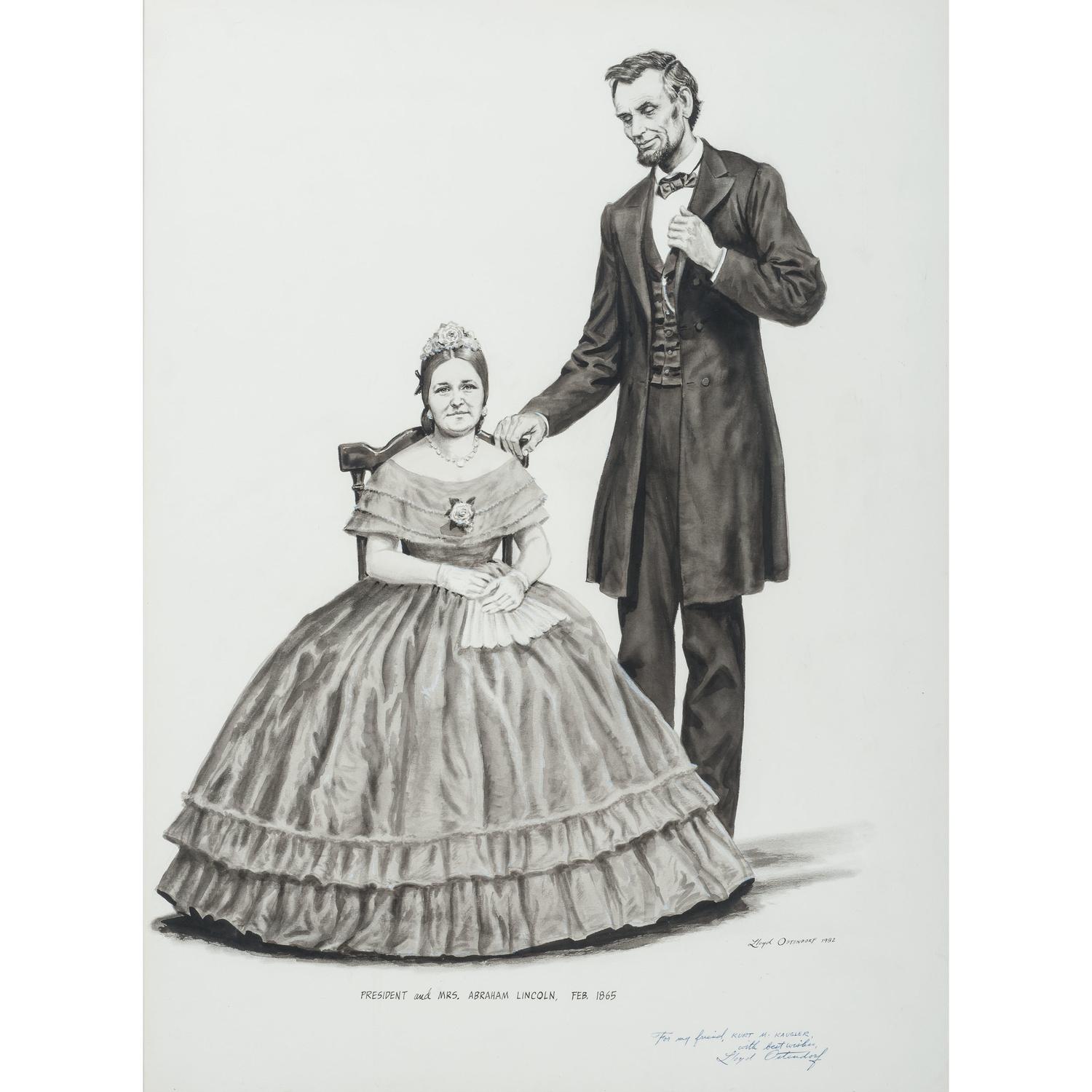 Lloyd Ostendorf, Pen and Ink Wash Drawing of Abraham and Mary Todd Lincoln