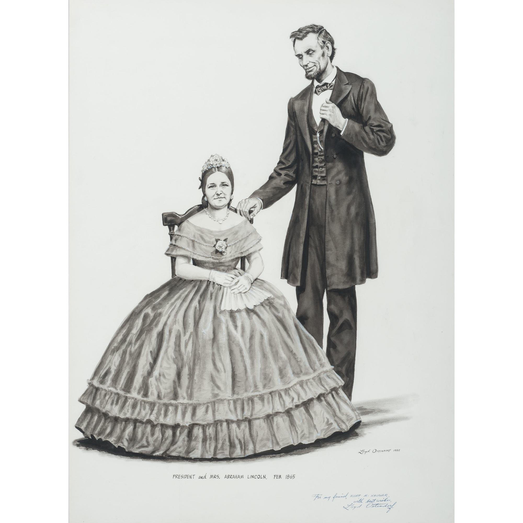 Lloyd Ostendorf, Pen and Ink Wash Drawing of Abraham and Mary Todd Lincoln