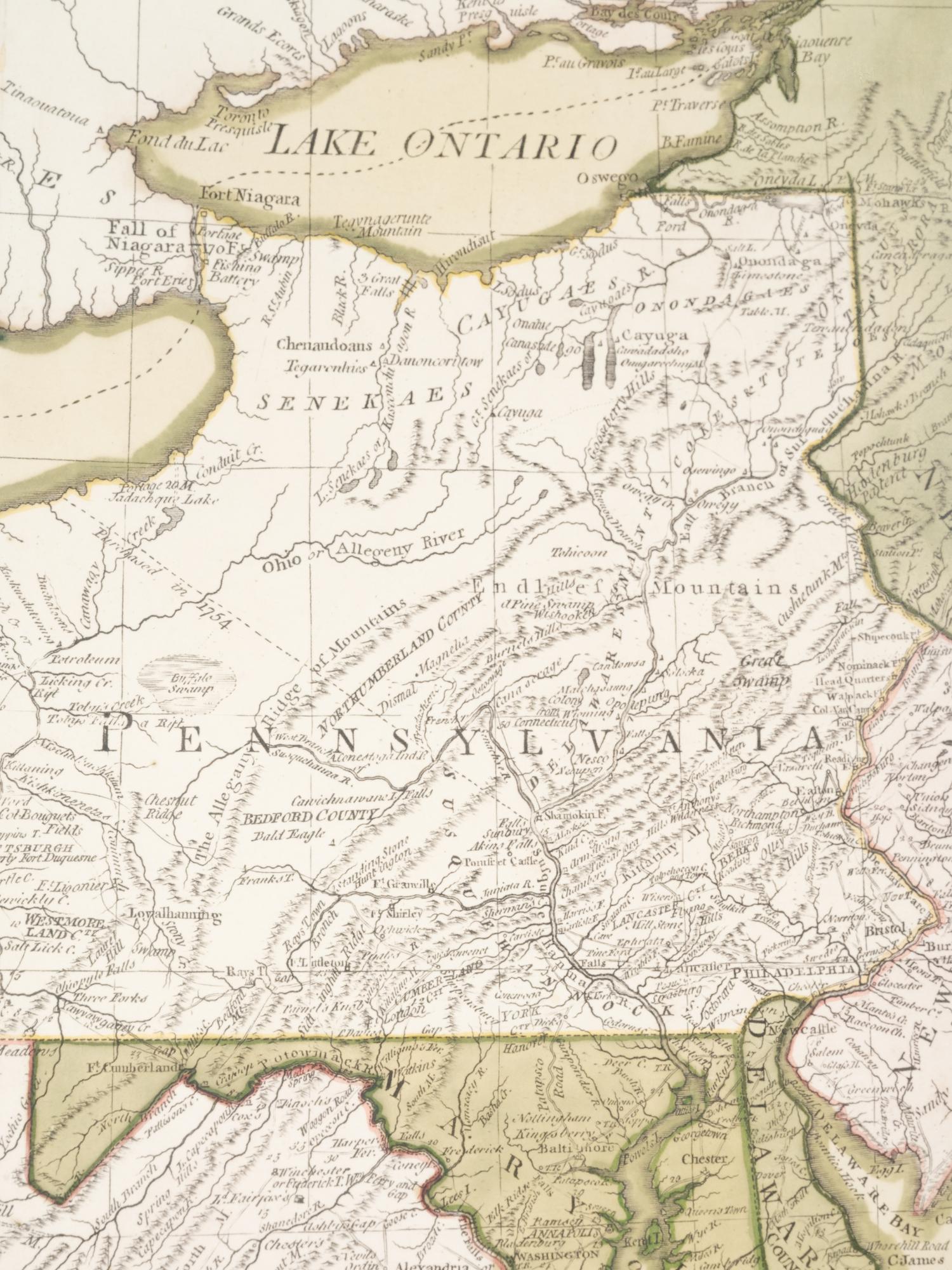 LAURIE, Robert (1755-1836) and James WHITTLE (d.1818). A New and General Map of the Middle Dominions Belonging to the United States of America, viz. Virginia, Maryland, the Delaware-Counties, Pennsylvania, New Jersey. With the Addition of New York, & of the Greatest Part of New England ... London: Laurie and Whittle, 1794.