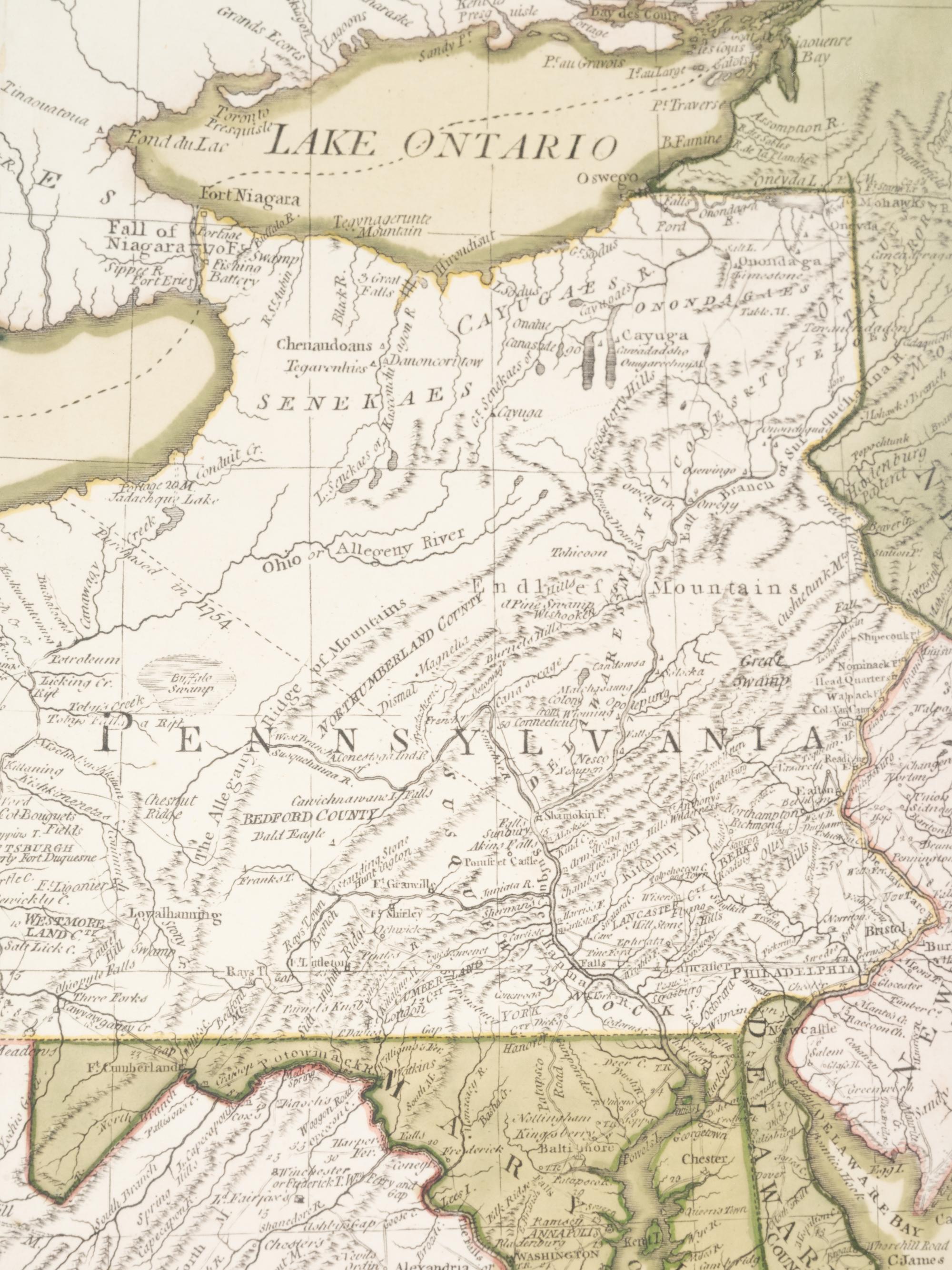 LAURIE, Robert (1755-1836) and James WHITTLE (d.1818). A New and General Map of the Middle Dominions Belonging to the United States of America, viz. Virginia, Maryland, the Delaware-Counties, Pennsylvania, New Jersey. With the Addition of New York, & of the Greatest Part of New England ... London: Laurie and Whittle, 1794.