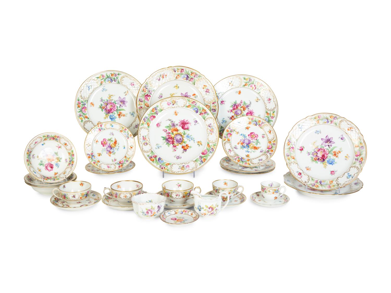 A Schulmann Empress Dresden Flowers Porcelain Dinner Service