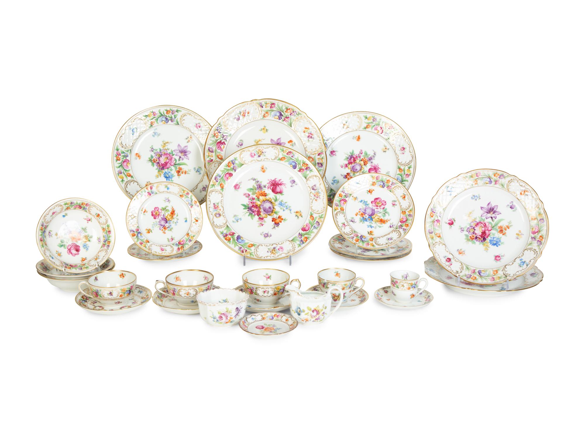 A Schulmann Empress Dresden Flowers Porcelain Dinner Service