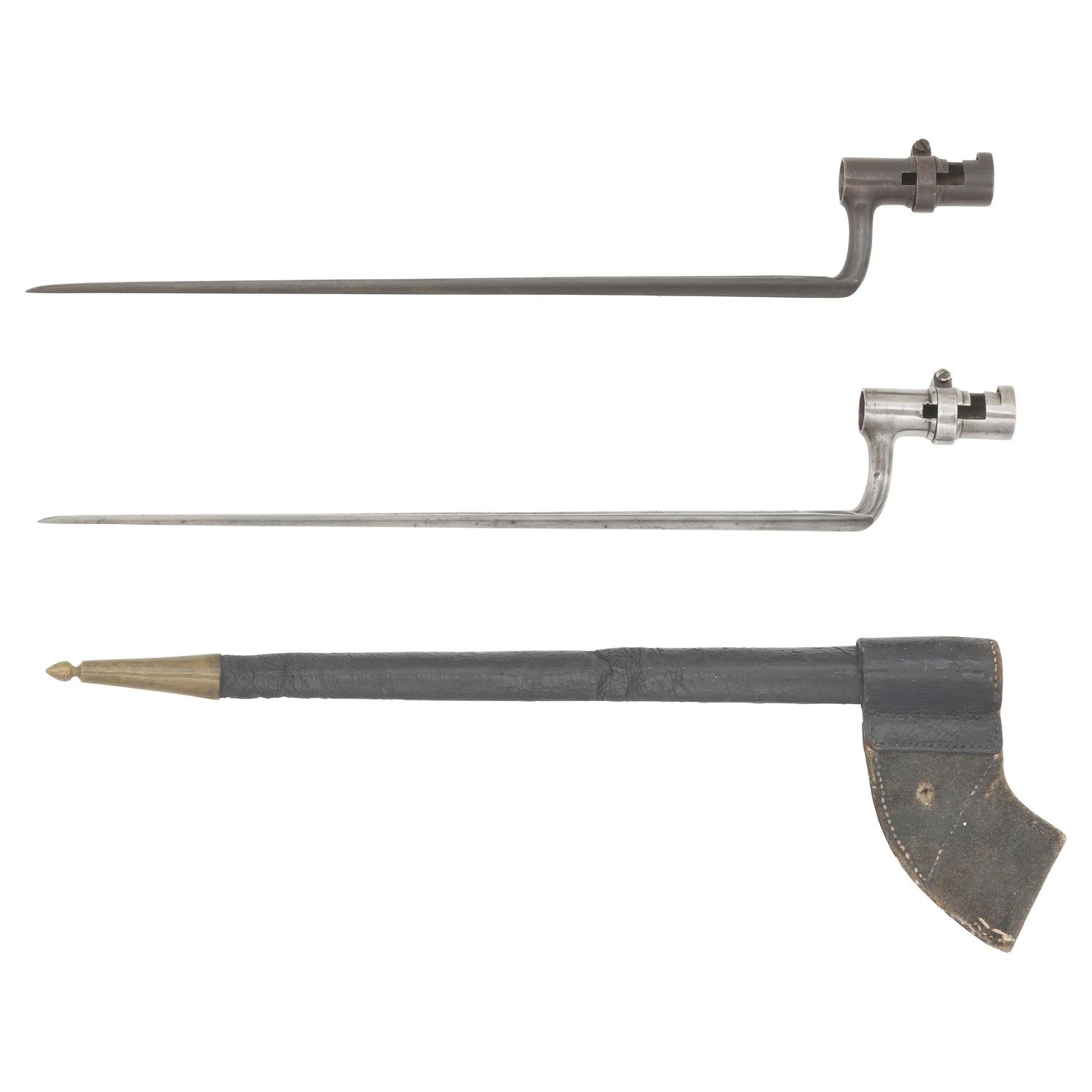 Two US Model 1851 Cadet Socket Bayonets, 1 Browned & 1 Bright with Scabbard