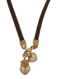 JUDITH RIPKA, LEATHER CORD, YELLOW GOLD AND DIAMOND NECKLACE